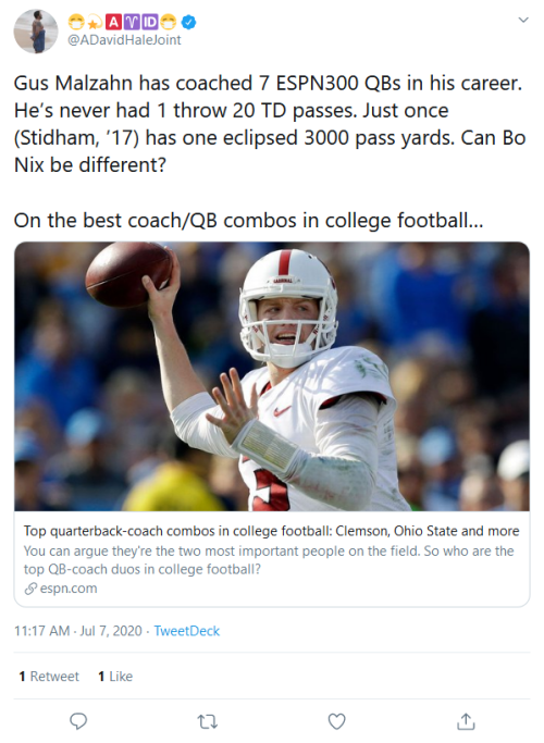 Screenshot_2020-07-07 😷💫🅰️♈️🆔😷 on Twitter Gus Malzahn has coached 7 ESPN300 QBs in his career He’s never had 1 throw 2[...]